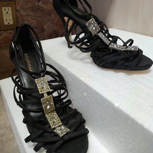 "ARTURO CHIANG" BLACK STRAPPY SANDALS W/JEWELS & 4" HEEL